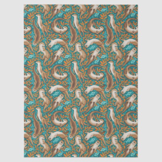 Sweet Swimming Otters in Teal and Orange Gouache 薄葉紙 (正面)