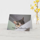 Sweet Tabby Cat Happy Mothers Dayカード カード (黄色い花)
