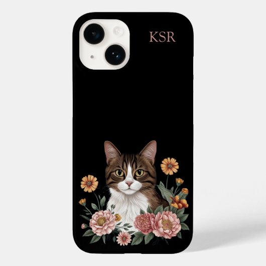 Sweet Tabby Cat with Flowers  Case-Mate iPhoneケース (裏面)