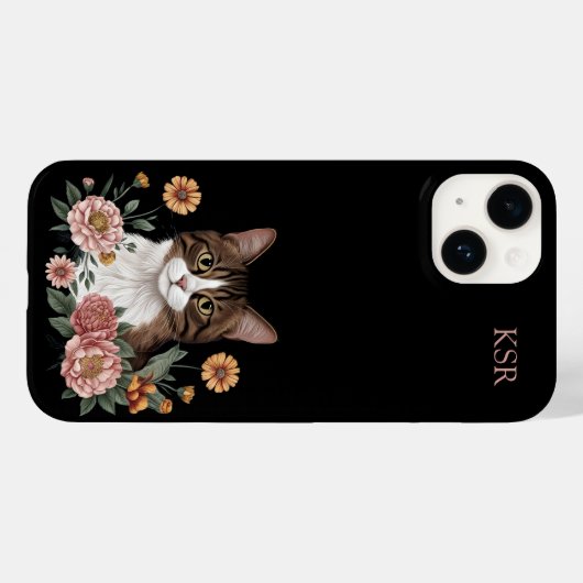 Sweet Tabby Cat with Flowers  Case-Mate iPhoneケース (裏面 (横))