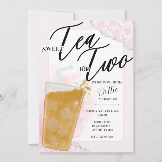 Sweet Tea For Two バースデー招待状 招待状 (正面)