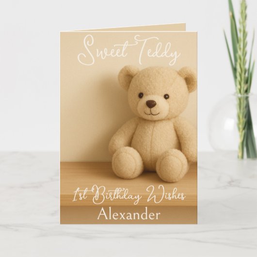 Sweet Teddy 1st Birthday Wishes カード (正面)