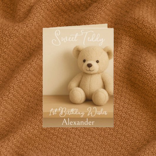 Sweet Teddy 1st Birthday Wishes カード