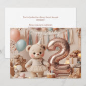 Sweet Teddy Bear 2歳の誕生日パーティー 招待状 (正面/裏面)