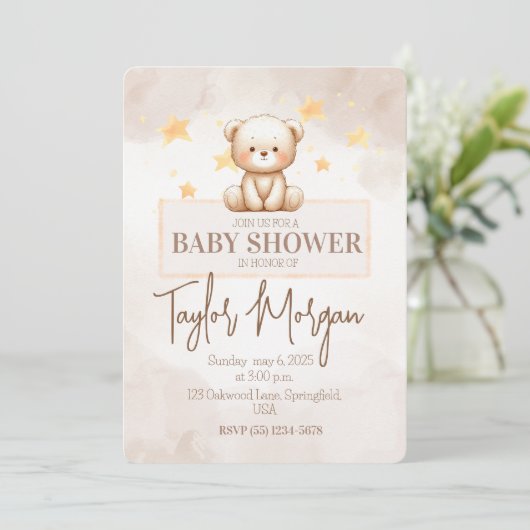 Sweet Teddy Bear Baby Shower 招待状 (スタンド正面)