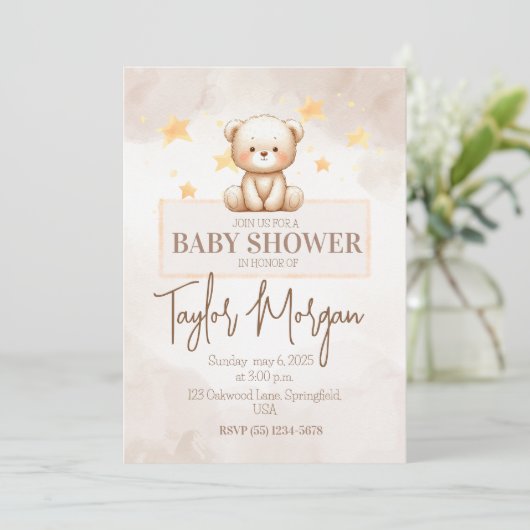 Sweet Teddy Bear Baby Shower 招待状 (スタンド正面)