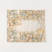 Sweet Teddy Bear Baby Shower Backdrop | ジェンダーニュートラ タペストリー (正面(横))