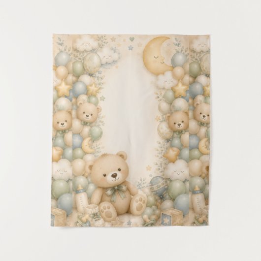 Sweet Teddy Bear Baby Shower Backdrop | ジェンダーニュートラ タペストリー (正面)