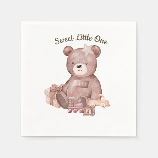 Sweet Teddy Bear Baby Shower Napkin スタンダードカクテルナプキン (正面)