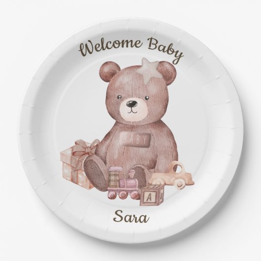 Sweet Teddy Bear Baby Shower Party Plate ペーパープレート (正面)