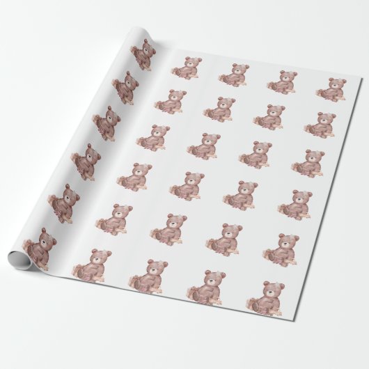 Sweet Teddy Bear Baby Shower Wrapping Paper ラッピングペーパー (アンロールド)