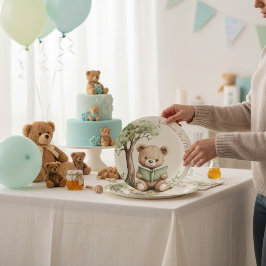 Sweet Teddy Bear Book Lover Baby Shower Party  ペーパープレート