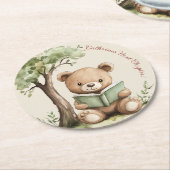 Sweet Teddy Bear Book Lover Baby Shower Party  ラウンドペーパーコースター (アングル)