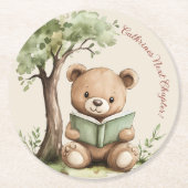 Sweet Teddy Bear Book Lover Baby Shower Party  ラウンドペーパーコースター (正面)