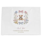 Sweet Teddy Bear Floral Baby Shower Thank You ラージペーパーバッグ (正面)