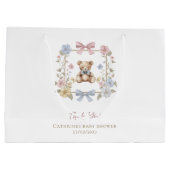 Sweet Teddy Bear Floral Baby Shower Thank You ラージペーパーバッグ (裏面)