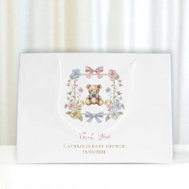 Sweet Teddy Bear Floral  Baby Shower Thank You ラージペーパーバッグ