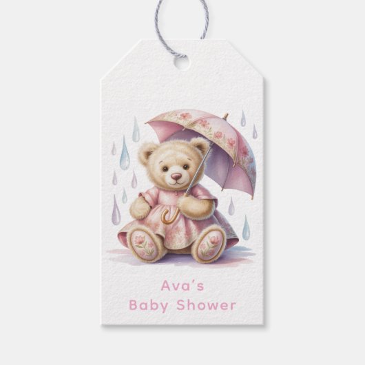 Sweet Teddy Bear Girl Baby Shower ギフトタグ (正面)