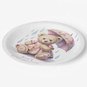 Sweet Teddy Bear Girl Baby Shower ペーパープレート (アングル)