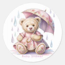 Sweet Teddy Bear Girl Baby Shower ラウンドシール