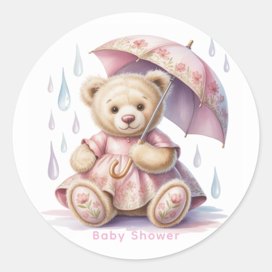 Sweet Teddy Bear Girl Baby Shower ラウンドシール (正面)