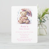 Sweet Teddy Bear Girl Baby Shower 招待状 (スタンド正面)