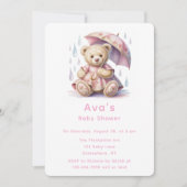 Sweet Teddy Bear Girl Baby Shower 招待状 (正面)
