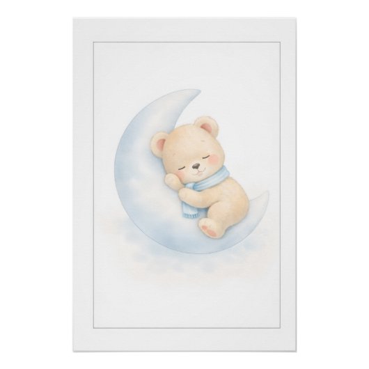 Sweet Teddy Bear Illustration – Premium Nursery Wa ポスター (正面)