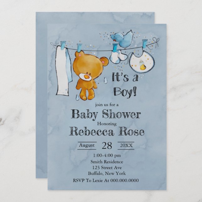 Sweet Teddy Bear It's A Boy Baby Shower (正面/裏面)