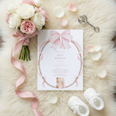 Sweet Teddy Bear & Pink Bow Baby Girl Shower  招待状