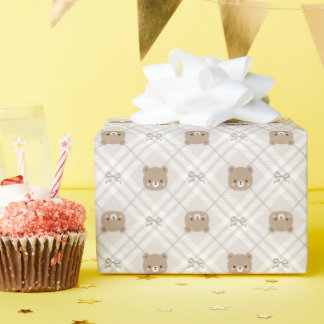 Sweet Teddy Bear Plaid Wrapping Paper Roll ラッピングペーパー