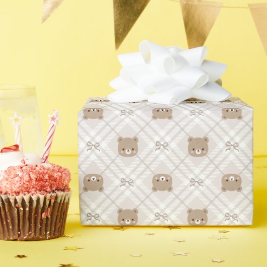 Sweet Teddy Bear Plaid Wrapping Paper Roll ラッピングペーパー (誕生日パーティー)
