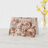 Sweet Teddy Bear Second Birthday Party カード (黄色い花)