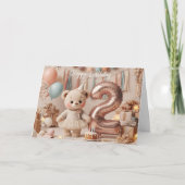 Sweet Teddy Bear Second Birthday Party カード (正面)