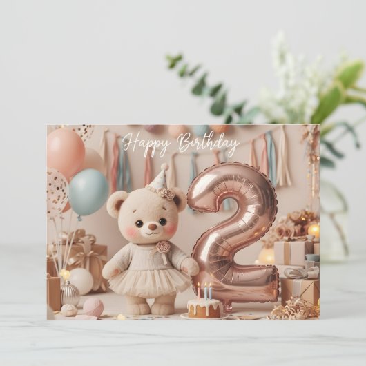 Sweet Teddy Bear Second Birthday Party  招待状 (スタンド正面)