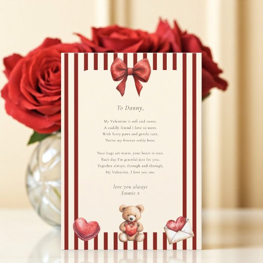 Sweet Teddy Bear Valentine Love Letter Poem card  招待状