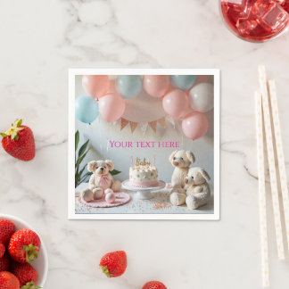 Sweet Teddy Bears Balloons Birthday or Baby Shower スタンダードカクテルナプキン