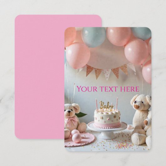 Sweet Teddy Bears Balloons Birthday or Baby Shower 招待状 (正面/裏面)