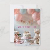 Sweet Teddy Bears Balloons Birthday or Baby Shower 招待状 (正面)