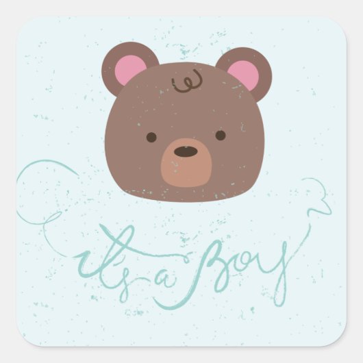 Sweet Teddy It's A Boy Baby Shower Sticker スクエアシール (正面)