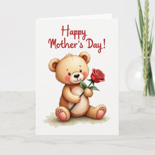 Sweet Teddy Mother Day Rose Card カード (正面)