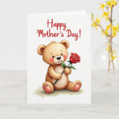 Sweet Teddy Mother Day Rose Card カード (黄色い花)