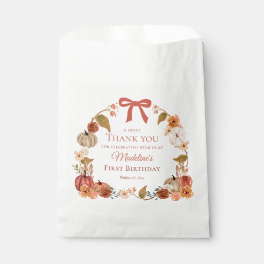 Sweet Thank You 秋のカボチャの花輪 1歳 フェイバーバッグ (正面)