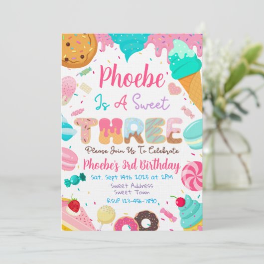 Sweet Third Second Birthday Party Invitation 招待状 (スタンド正面)