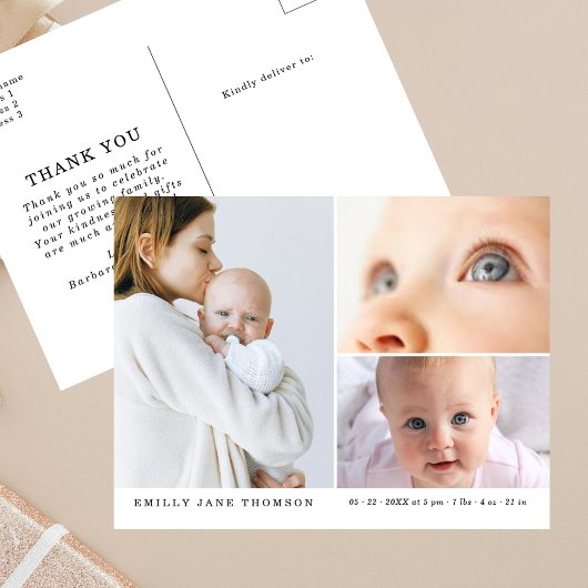 Sweet Three Photo Baby Shower Thank You ポストカード
