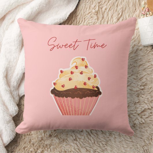 Sweet Time Valentine Cupcake Pink Throw Pillow クッション (ブランケット)