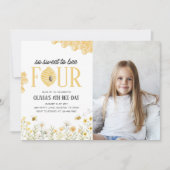 Sweet to Bee Four Bee 4th Birthday Photo 招待状 (正面)