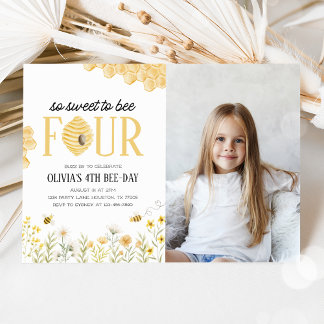 Sweet to Bee Four Bee 4th Birthday Photo 招待状