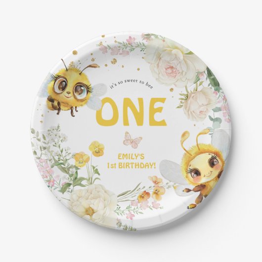 Sweet to Bee ONEの1歳の誕生日 ペーパープレート (正面)