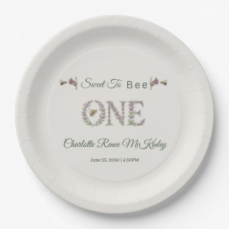 Sweet To Bee One 1歳の誕生日 ラベンダー水彩 ペーパープレート
